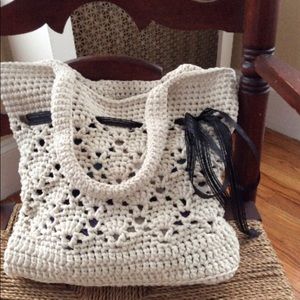 Beautiful cream handmade crochet market tote bag